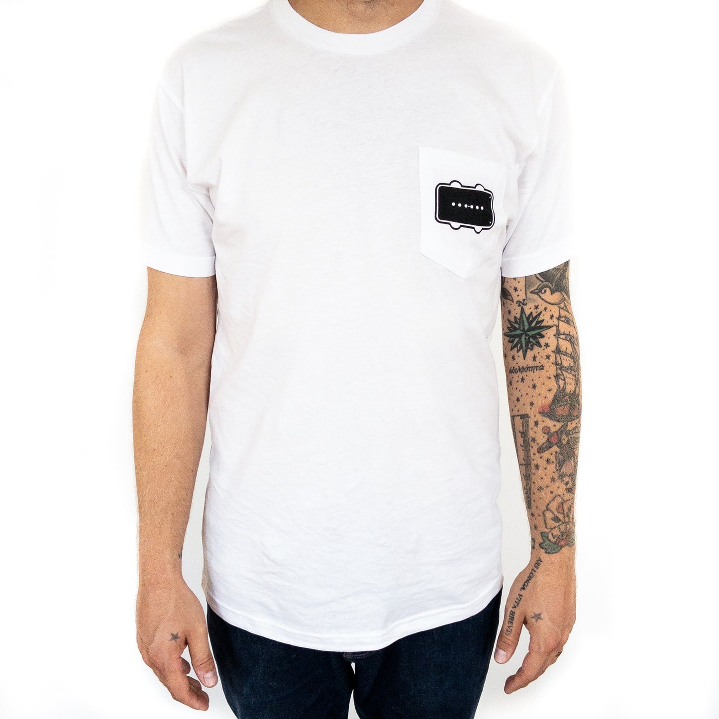 Black Bobbin Logo Pocket Tee White