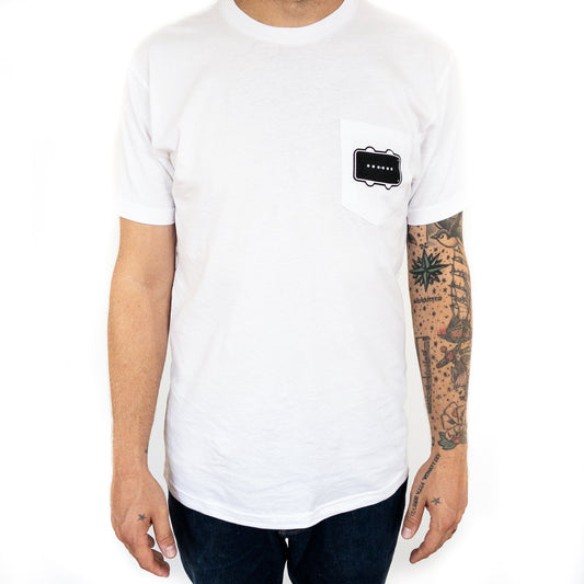 Black Bobbin Logo Pocket Tee White